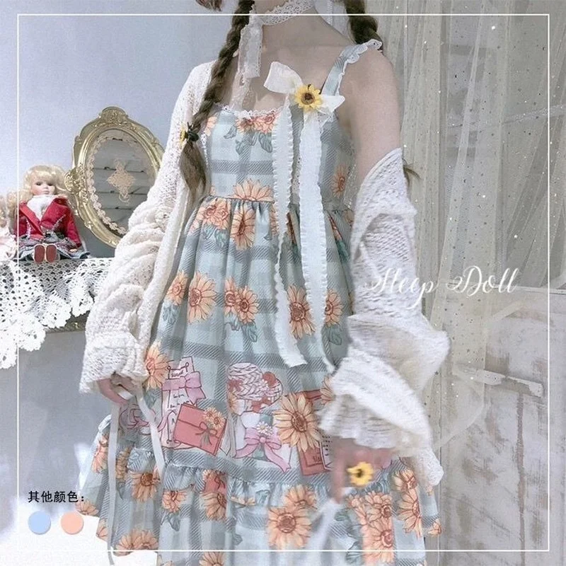 

Lolita Skirt Sunflower Japanese Sweet Kawaii Cute Lolita Lolita Jsk Suspender Skirt Kawaii Fairy Harujuku Dress New Year dress