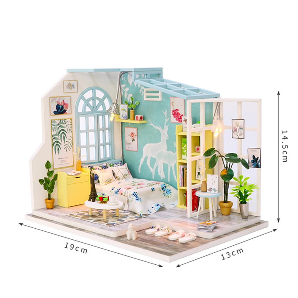 

3D DIY Wooden Bedroom House Lighting Villa Model with Dust Cover 3D DIY Toy Kids Adults Assembling Toys Birthday Presents