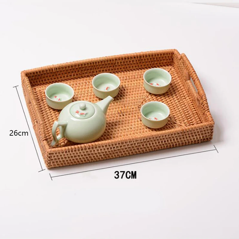 Rattan Woven Storage Fruit Basket Candy Snack Plate Cutlery Tray with Breakfast Bed Bar Dinner Rectangular | Дом и сад