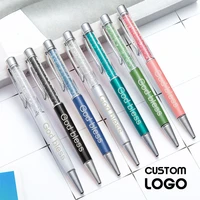 2pcs customized logo crystal rhinestone ballpoint pens metal color gift pen personalized souvenirs carve name student stationery
