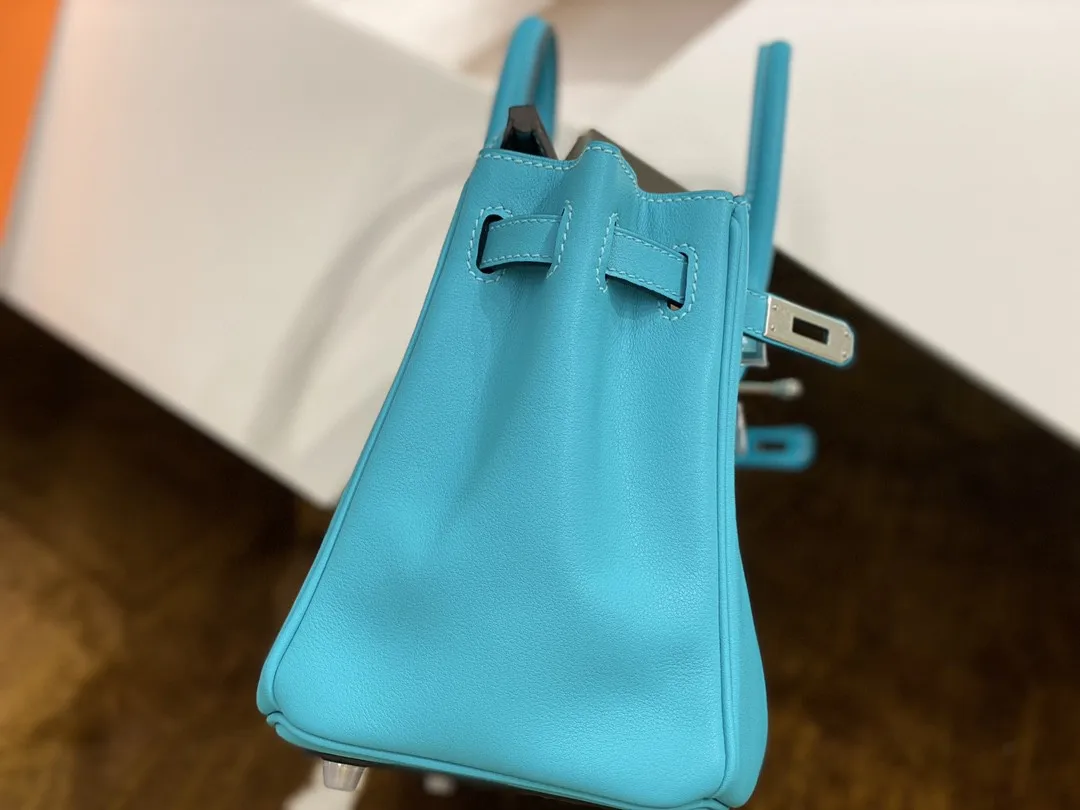 

HANDMADE Blue Brand Handbag,25CM,LUXURY PURSE,Design BAG,Swift leather, Wax line stitiching,by order only