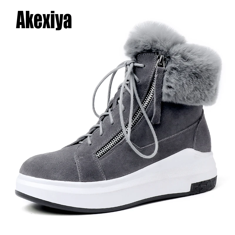 2020 женские зимние ботинки из коровьей замши с натуральным кроличьим мехом Зимние