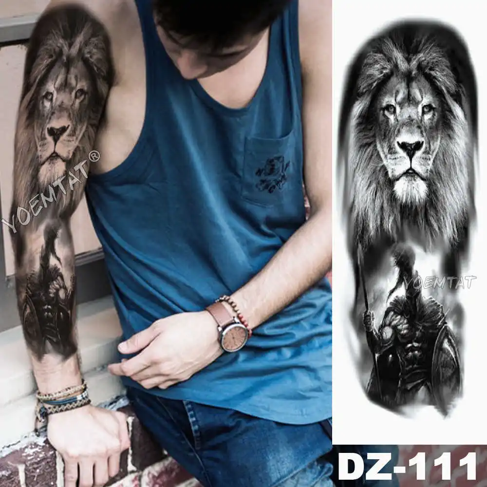 03-DZ-111 Большие Татуировки на руку Лев Корона глаза король Роза водонепроницаемые Временные татуировки наклейка дикий волк Тигр мужчины полный череп-Тотем Татто - Цвет: 03-DZ-111