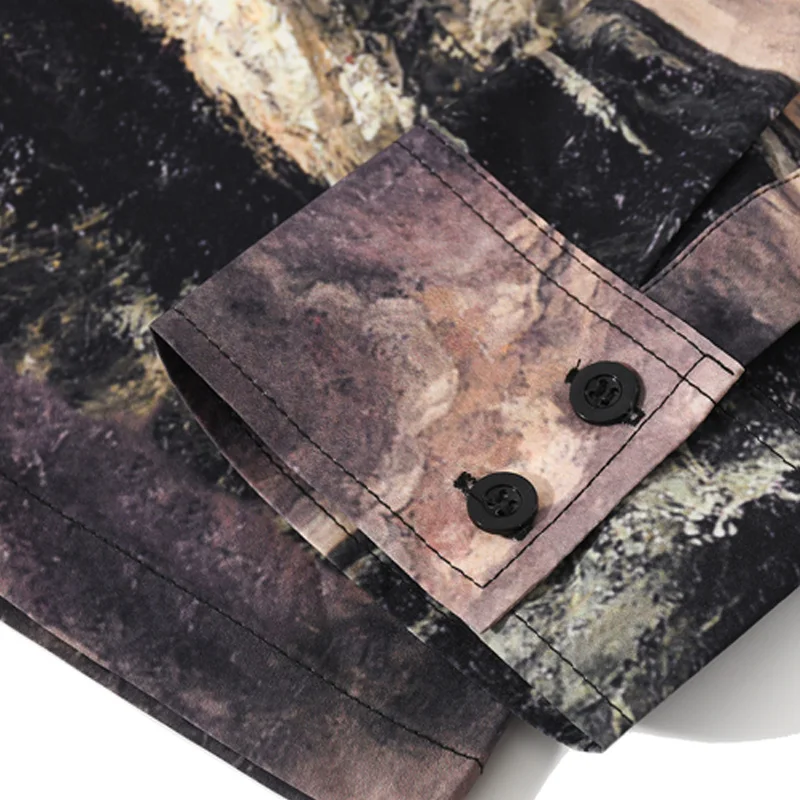 

Bonita Vida Sea Clouds Painting Print Hawaiian Shirts Streetwear Mens Hip Hop Blouse Long Sleeve Button Shirt Harajuku Tops