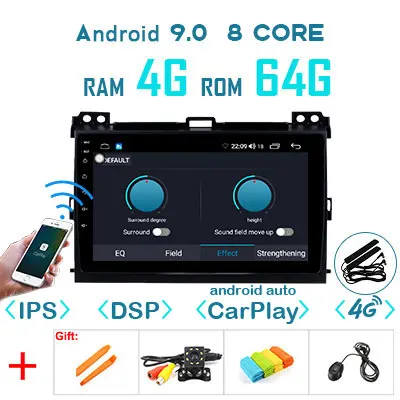 4G64G carplay NO C 1280P Android 9,0 4G 64G Carplay gps для Toyota LAND CRUISER Prado 120 Lexus GX470 мультимедиа DSP ips экран стерео без DVD Радио - Цвет: 4G64G carplay NO C