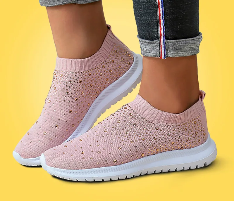 

Women's shoes Vulcanized Sneakers Fashion Glitter Big Size 41-43 Ladies Casual White Shoes Woman Walking Female Tennis Knit
