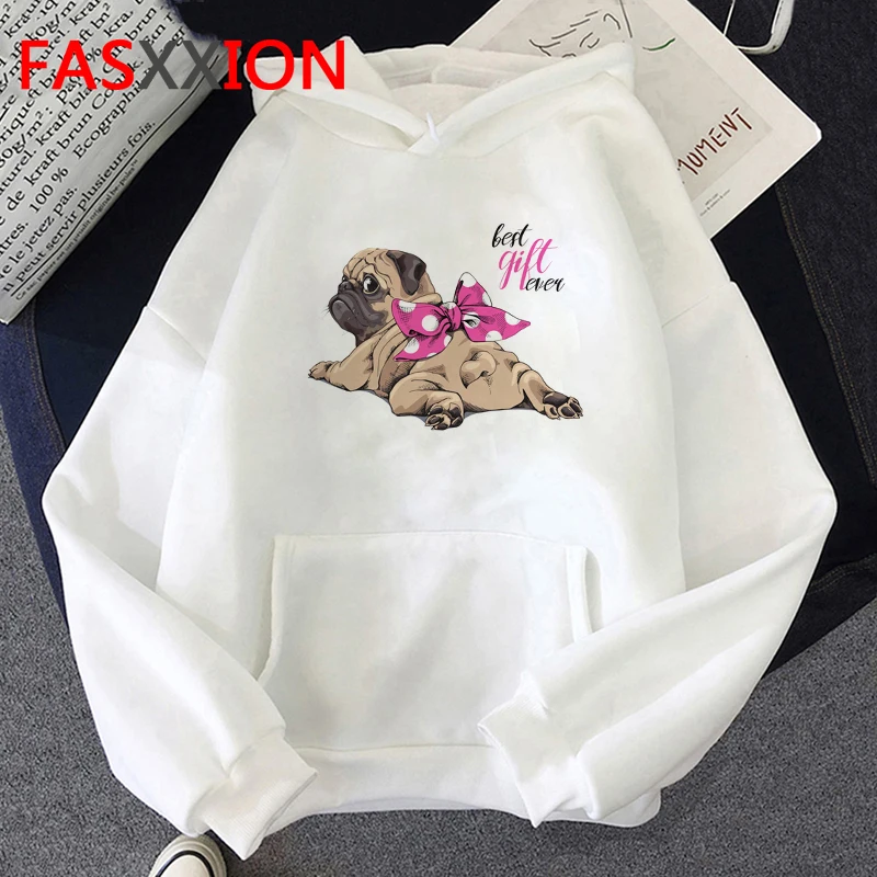 Повседневные толстовки Kawaii Pug с забавным мультяшным принтом Харадзюку женские
