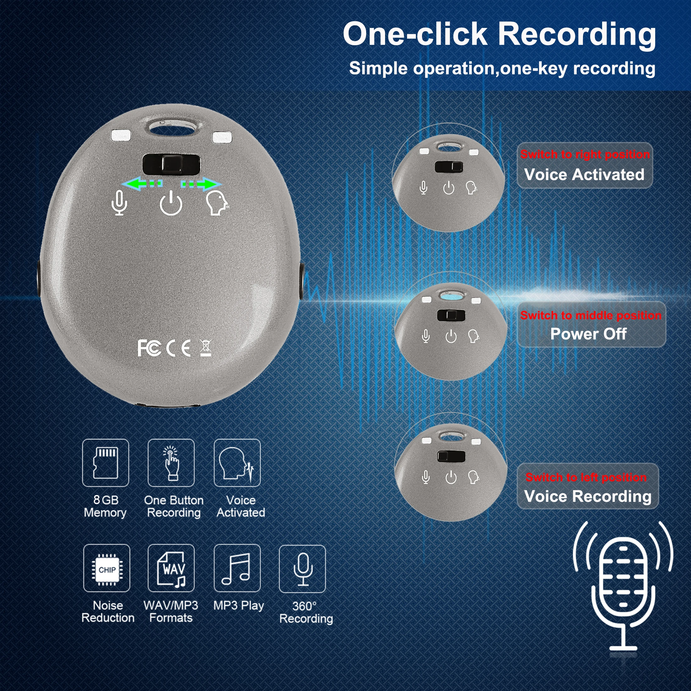 

8GB Digital Voice Recorder,Voice Activated Sound Recording Device for Lecture,Class,Interview,USB Rechargeable Dictaphone,MP3 Pl