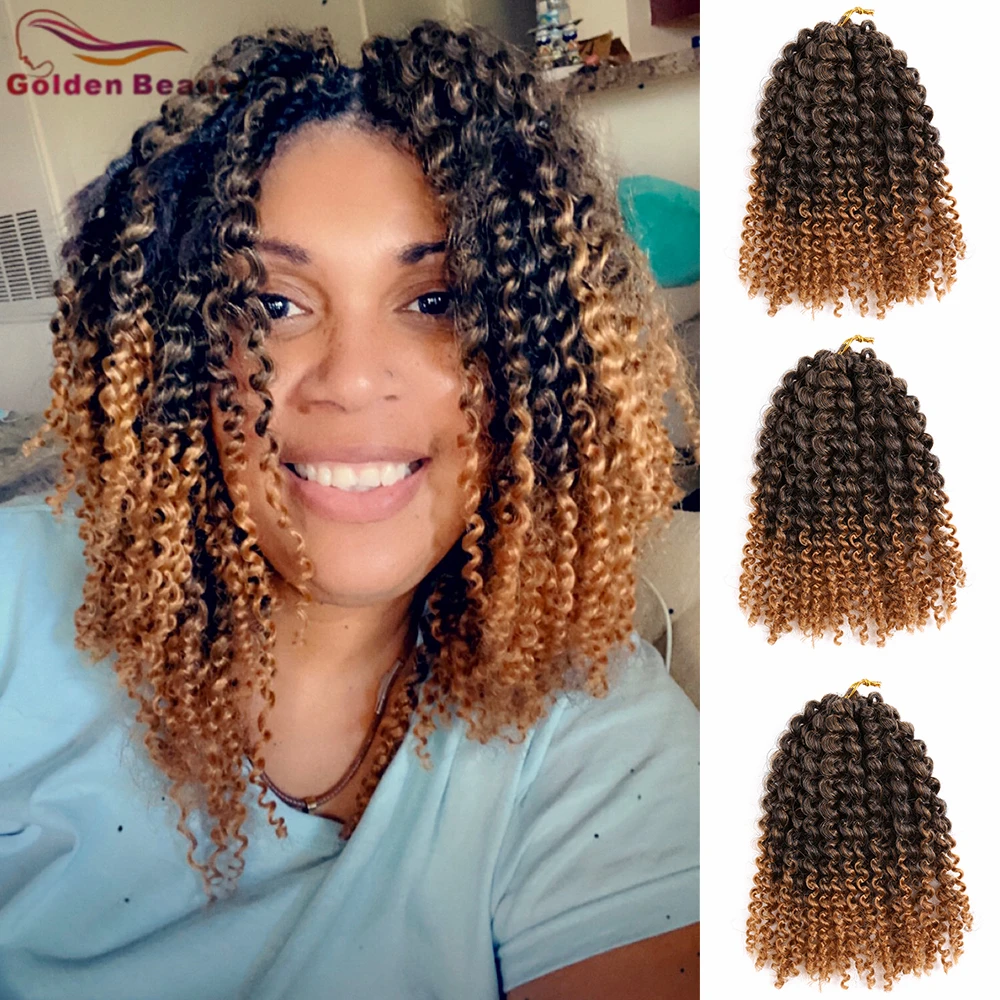 

Golden Beauty Synthetic Hair Crochet Braids 8inch Marlybob Jerry Curl Kinky Twist 3Pcs Low Temperature Fiber For Black Women