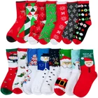 5 партЛот, женские хлопковые рождественские носки, забавные носки с Санта Клаусом, оленем, снежные носки, милые зимние носки, красочные Мультяшные новогодние подарки