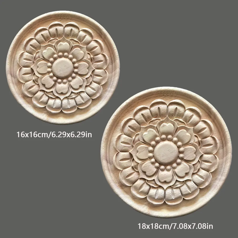 

2Pcs Antique Oak Wood Carved Applique Round Unpainted Wood Decal Furniture Corner Onlay Walls for Home Decor Ornamental