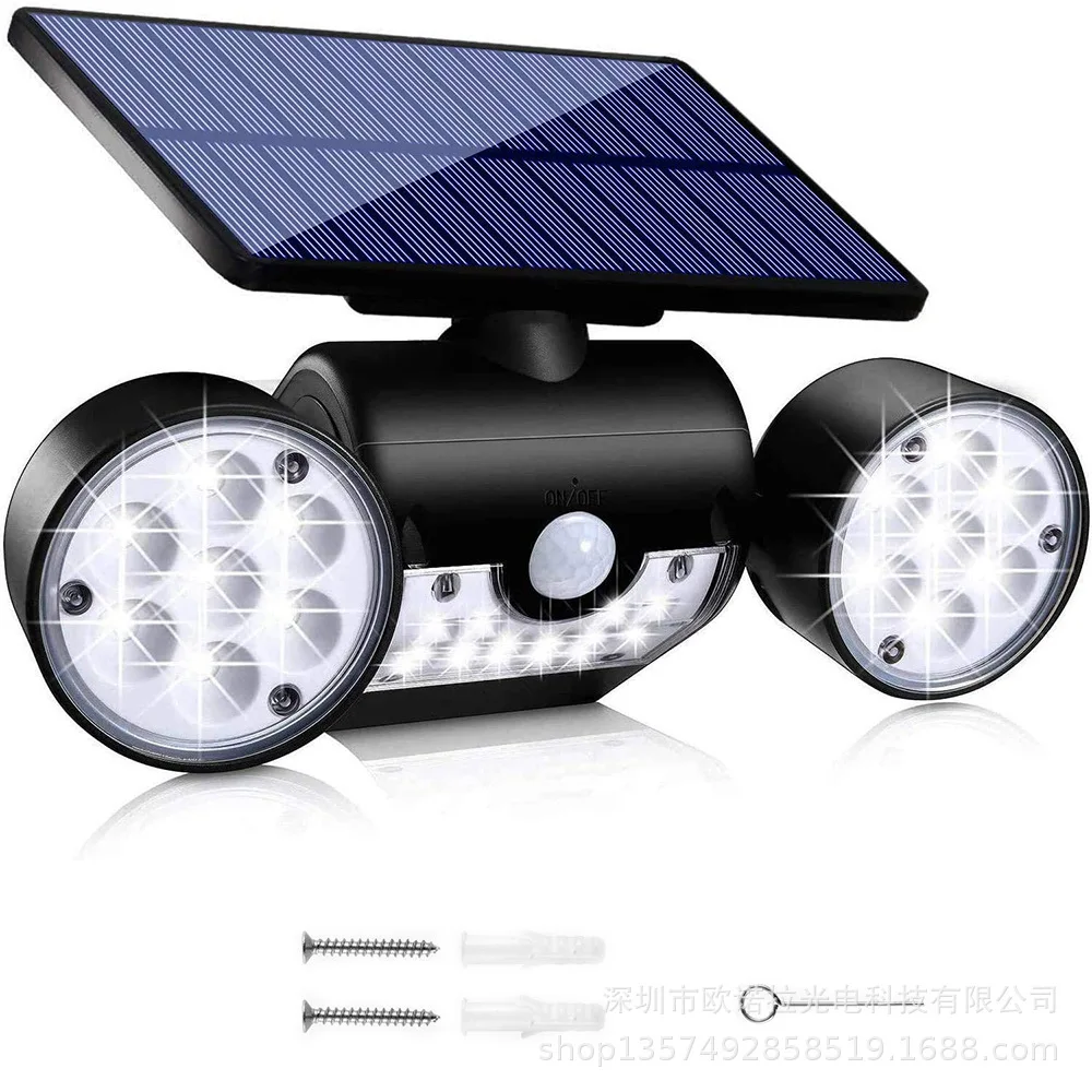 

Водонепроницаемый настенный светильник на солнечной батарее, Индукционное управление человеческим телом, двойная головка, точечные свети...