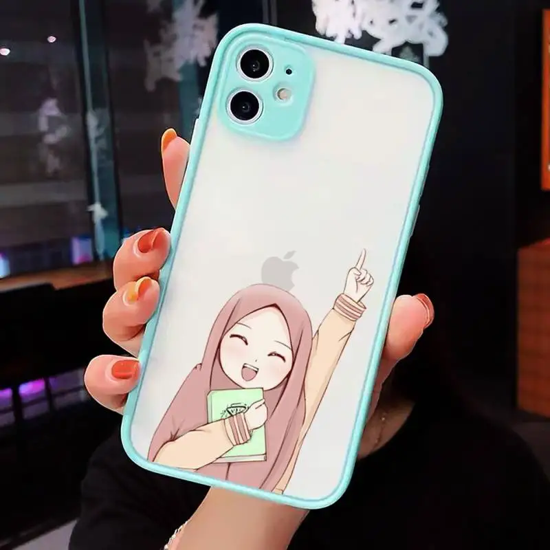 

cartoon hijab muslim cartoon Girl Phone Case matte transparent For iphone 7 8 11 12 plus mini x xs xr pro max cover