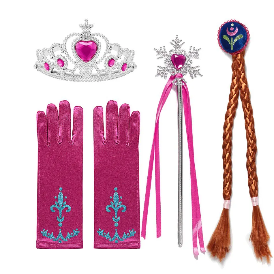 Anna Accessories MUABABY девушки Эльза Анна принцесса одеваются детей цветочные сказки Золушка косплей костюм Снежной королевы Эльза платье для девушки - Цвет: Anna Accessories