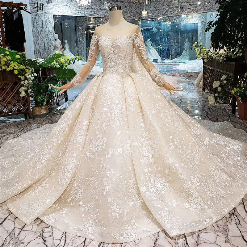Новейшие Роскошные винтажные Свадебные платья с круглым вырезом 2021 длинными