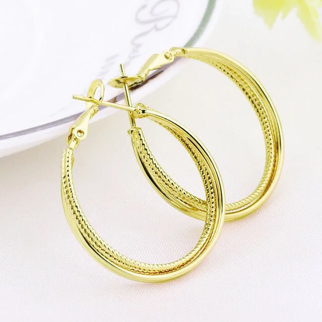 MxGxFam 14 k Light Gold color 4 Circle 30 mm Hoop Earrings for Women Fashion Jewelry |