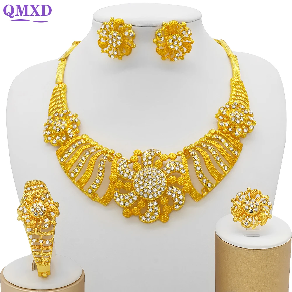 

Dubai Gold Color jewelry sets African wedding gifts lady party for women necklace bracelet earrings ring bridal