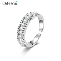 luoteemi open adjustable women finger rnigs white pearl rings with shinning cubic zircon wedding engagement jewelry