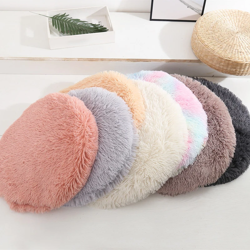 Round Dog Bed Mat Pet Sleeping For Cat Fluffy Plush Pets Cushion Puppy Teddy Soft Warm Basket Accessories | Дом и сад