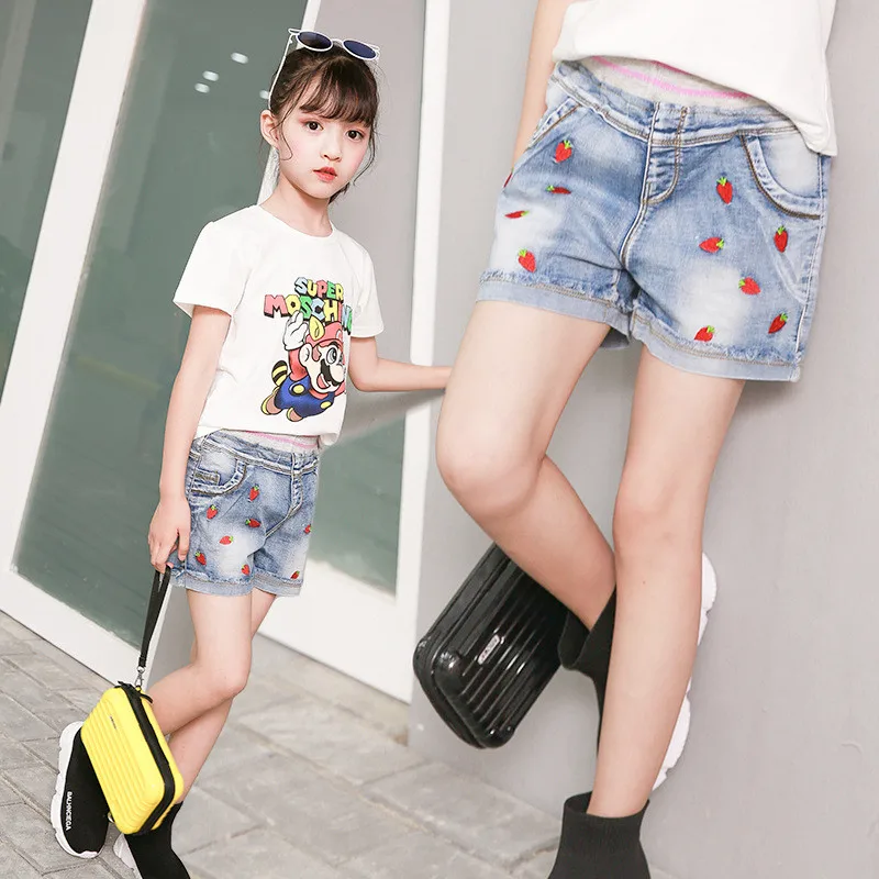 Шорты для девочек рваные джинсы с эластичной резинкой на талии летние джинсовые