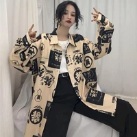 2021 spring summer chinese words printing shirt hong kong style long sleeve blouse fashion women button up korean clothes tops