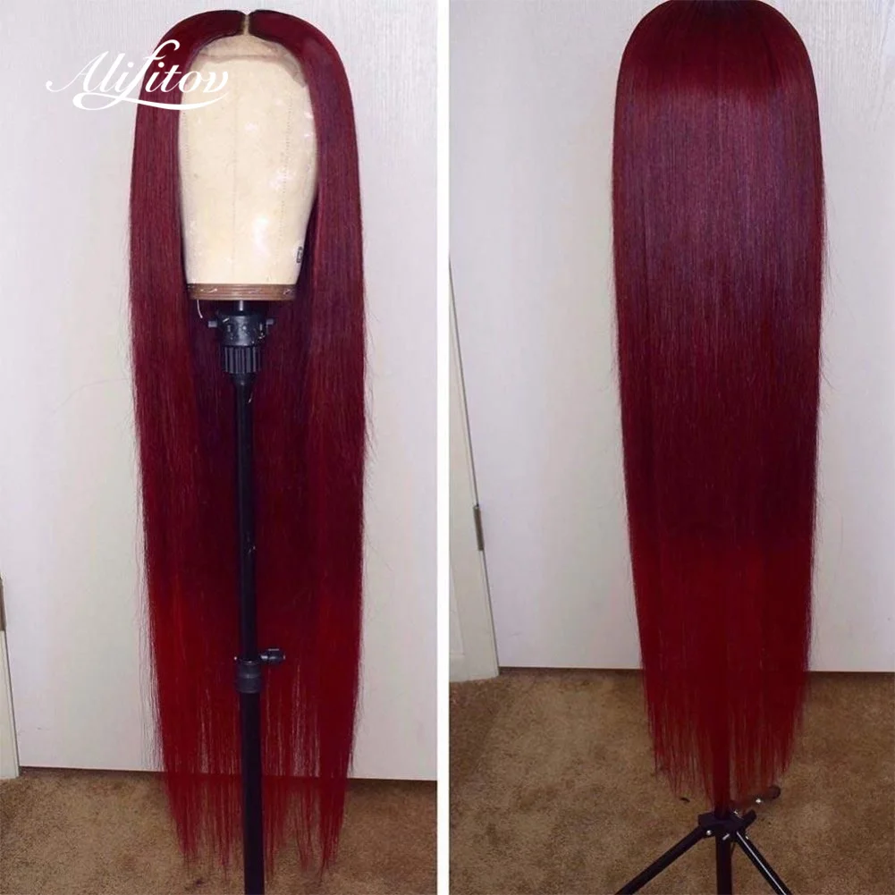 

ALIFITOV 99J Lace Front Wig Pre Plucked Silky Straight Wig Long Remy Hair Human Hair Wigs for Black Women