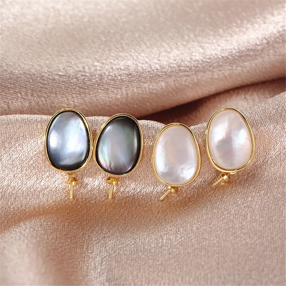

14K gold clad pearl Fritillaria Earrings accessories DIY Earrings S925 silver needle geometric Earrings empty support female
