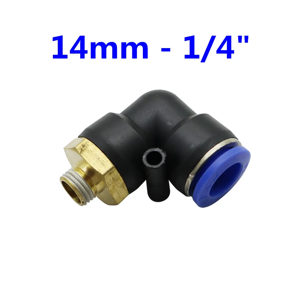 14 мм x 1/4 &quot3/8" 1/2 &quot3/4" наружная резьба 90 градусов Локоть Быстрый Соединитель