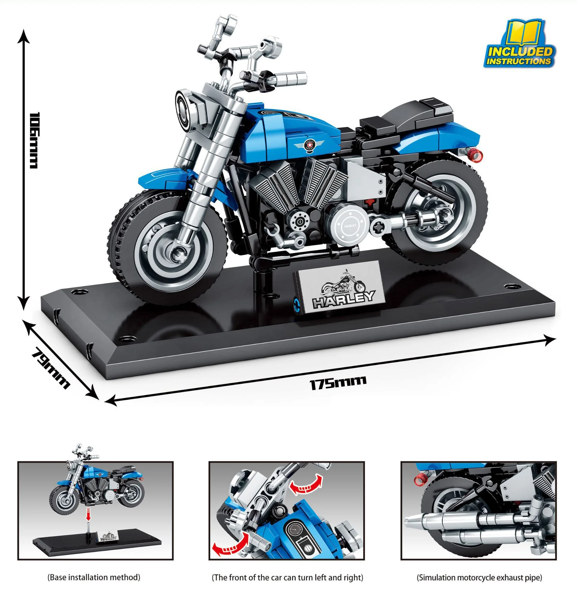 

Technical Harl motor vehicle building block Fat Boy motorcycle model steam assembly bricks educational toy collection