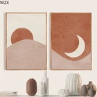 Настенная картина в стиле бохо с изображением Солнца и Луны, постер на холсте для спальни, с абстрактным изображением пейзажа среднего века, Терракотовая печать для гостиной