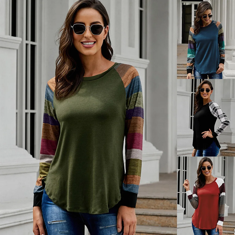 

В европейском и американском стиле; Женские блузки нового продукта хеджирования Круглый воротник хит цвет с длинными рукавами стройная фиг...