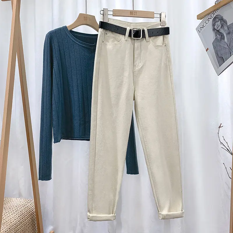 

Women's Straight Loose Jeans Female Students Autumn Slim High Waist Nine Point Radish Pants