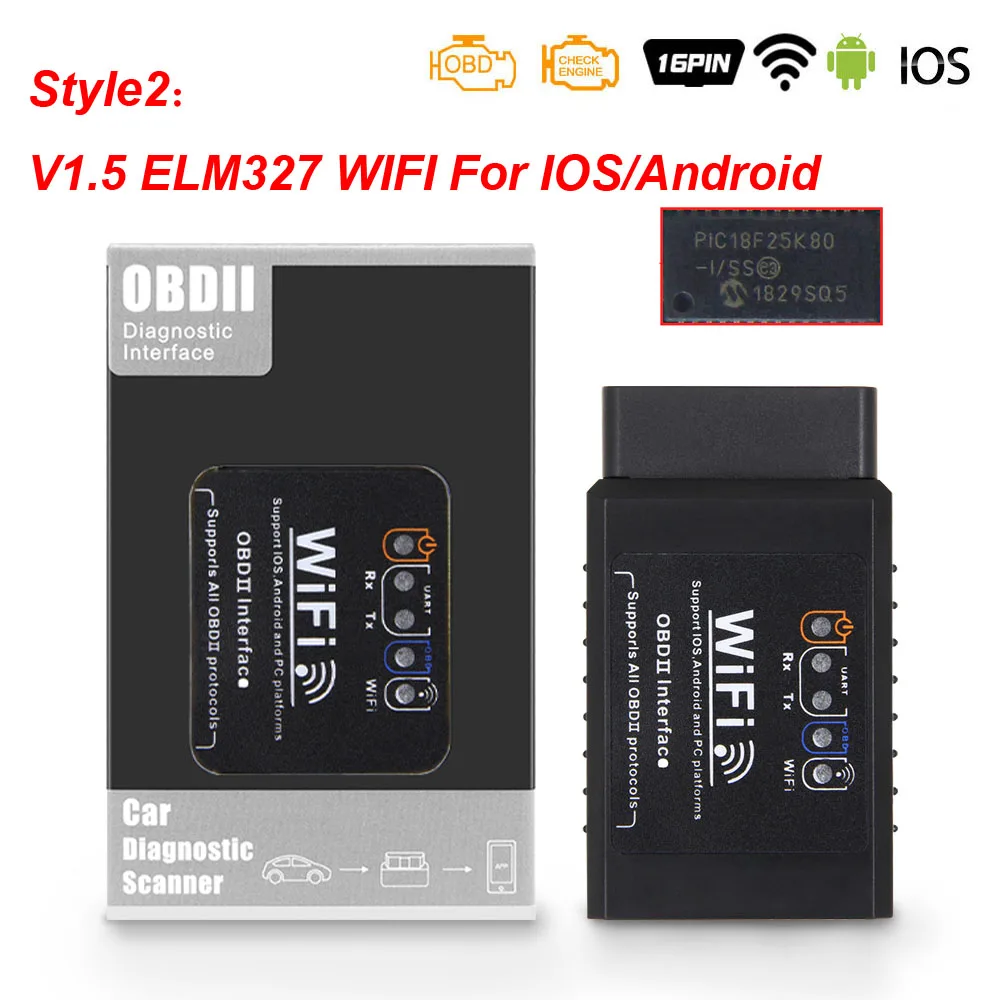 WIFI Style 2 ELM 327 V1.5 OBD2 Bluetooth 4,0 wifi сканер PIC18F25K80 для Android/IOS ELM327 V1.5 OBD OBD2 автомобильный диагностический автоматический сканер инструмент - Цвет: WIFI Style 2