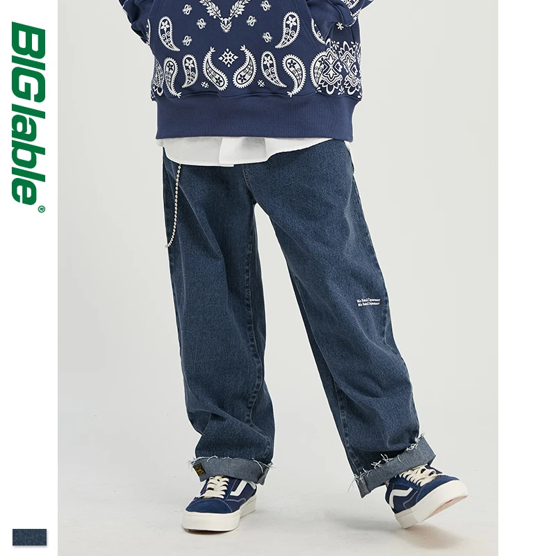 Мужские джинсы свободного покроя темно-синие прямые из денима 2019 Вт | Мужская