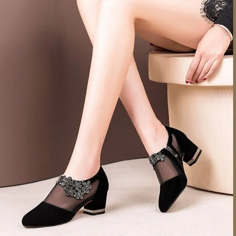 

Women Crystal Mesh Zip Lace Sandals Woman High Heels Spring Female Shoes Classics Solid Platform Sandals Ladies Party Shoes