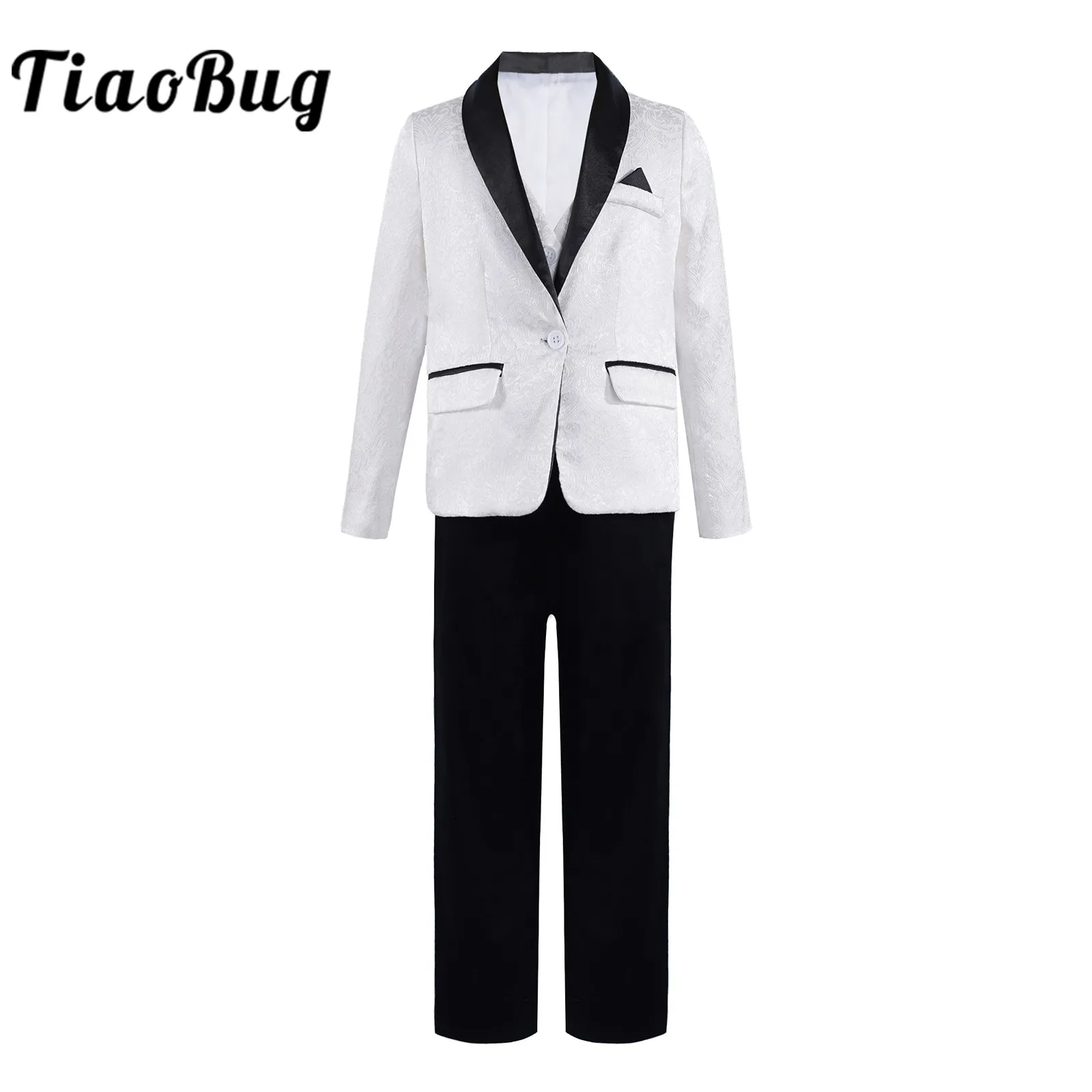

Kids Boys Gentleman Suit Outfit Jacquard Blazer + Vest+ Pants Children Birthday Party Formal Clothes Flower Boy's Wedding Suits