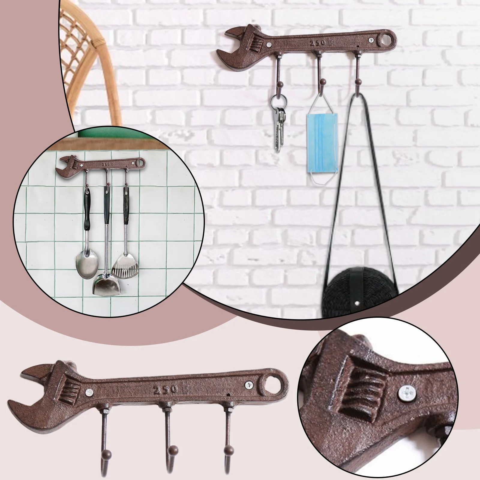 

В стиле ретро; В форме гаечного ключа декоративные настенные крючки Американский антикварный кованый железный ключ двери Крючки бар украше...