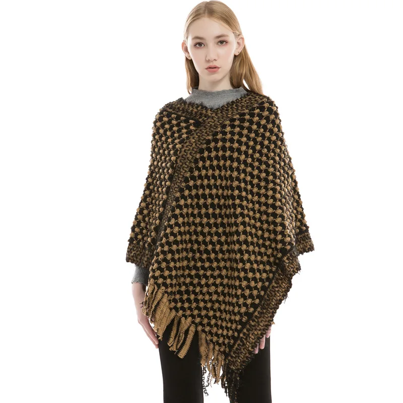 Осенне-зимняя женская накидка шапка кашемировый пуловер свитер пончо элегантная