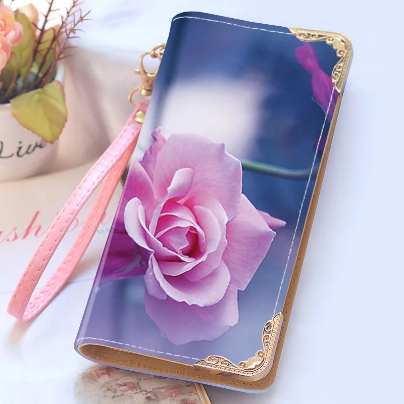 

2022 Women's Rose Print Wallet Long Handbag Fashion Wild Zipper Clutch Bag Multi-card Wallet Purse Card Holder Cartera