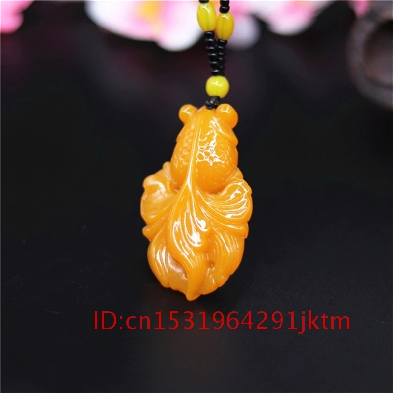 

Goldfish Jade Pendant Hand for Charm Chinese Jewelry Amulet Women Fashion Carved Gifts Jadeite Men Necklace Yellow Natural