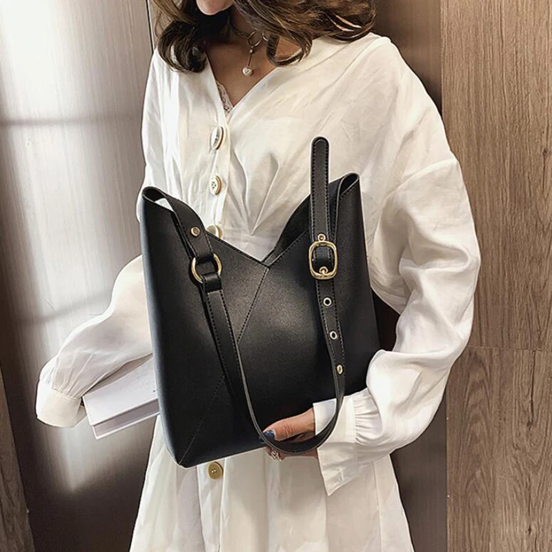 Yogodlns 2 шт./компл. высокое качество микрофибра кожа контрастный цвет Блокировка ведро сумки Tote сумки на плечо женские