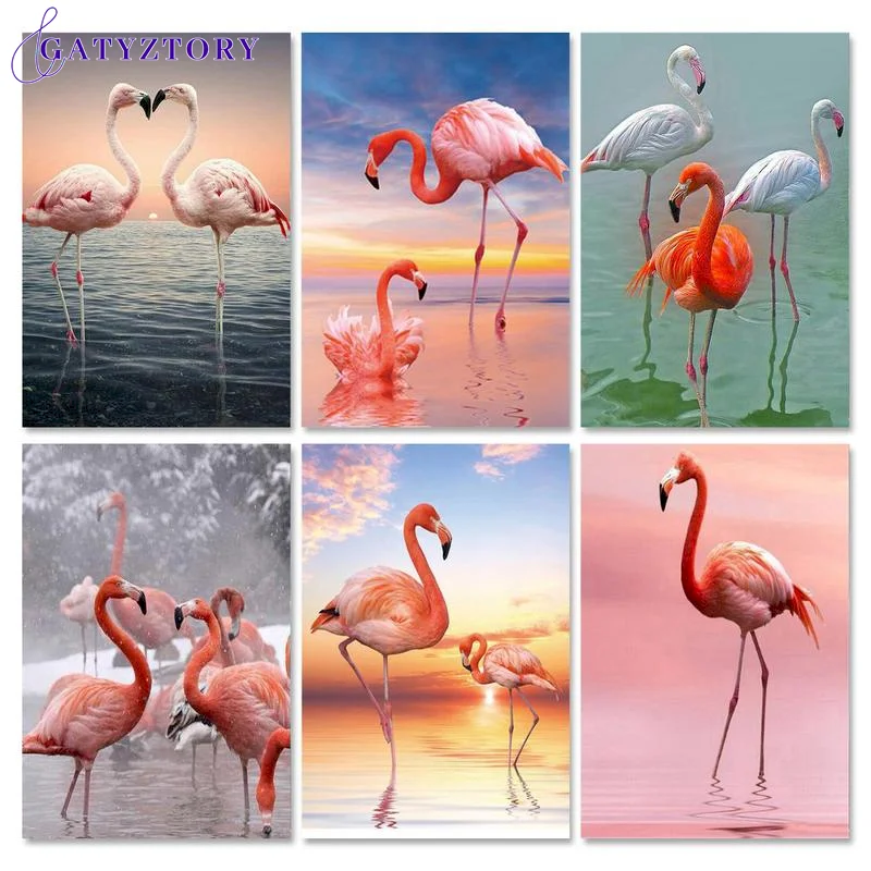

GATYZTORY Unframe Flamingos Paint By Number Kits Animal DIY Handmade Gift Oil Painting By Numbers Acrylic Painting For Home Deco