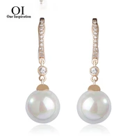 oi elegant bridal rhinestones earrings long drop women simulated pearl dangle earring for wedding oorbellen copper jewelry