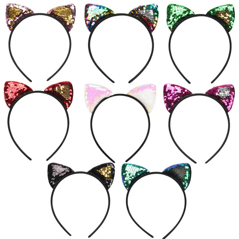 6 Colors Fashion Sequins Cat Ear Hairband Cat Ear Cosplay Kids Hair Accessories for Women Party Gift Headband