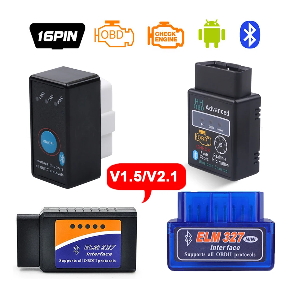 Мини Elm327 Bluetooth Obd2 V1.5 Elm 327 в 1 5 Obd 2 Автомобильный диагностический сканер Obdii адаптер