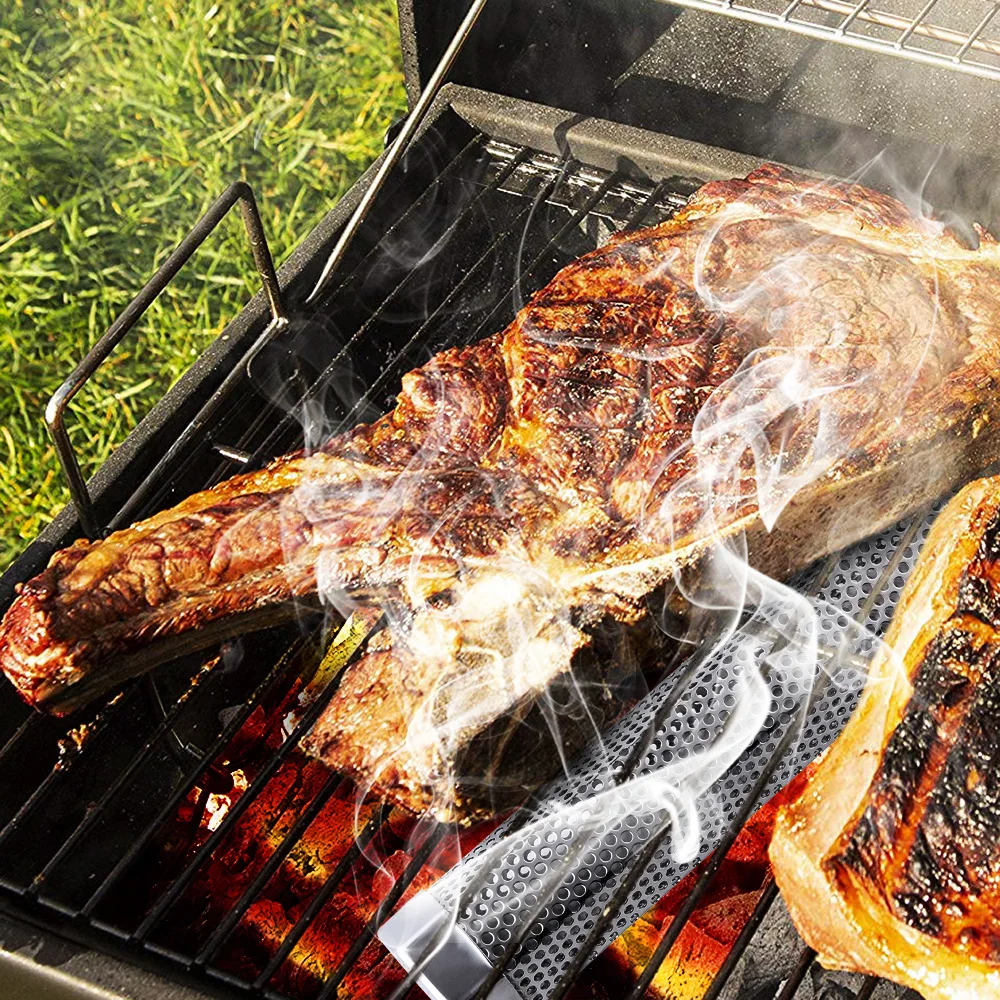 

12in BBQ Smoker Tube Stainless Steel Smoker Box Smoke Fruit Box Kitchen Gadget Grill Outdoor Barbecue Accessories