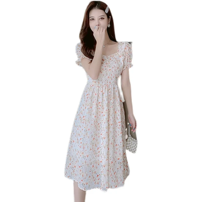 

COIGARSAM Floral Print Women Long dress New Summer Chiffon Embroidery Dresses 9566