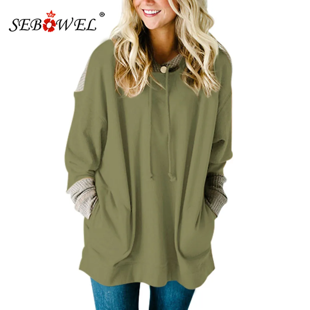 

Женский свитшот из искусственной кожи SEBOWEL, трикотажная вафельная юбка с длинными рукавами и карманами