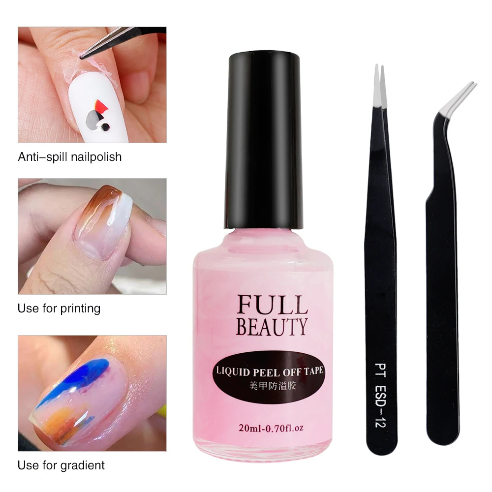 

Peel Off Nail Polish with Nail Art Tweezer Protect Varnish Anti-spill Latex Fast Drying Odor-Free Finger Skin Care Glue 15ml