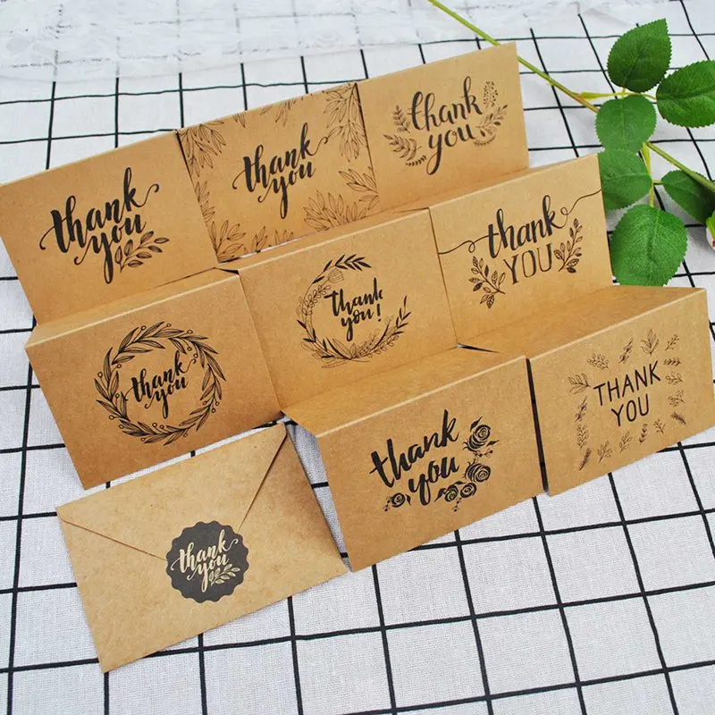 

8Pcs Blank Thank You Paper Card Note Envelopes Greeting Wedding Party Gift Decoration Card Appreciation Card for Small Business
